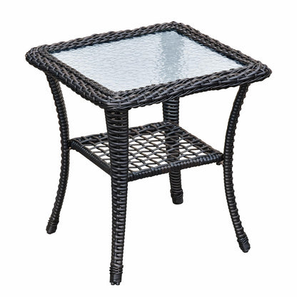 BABYLON Indoor Outdoor Coffee Table, All-Weather Wicker Tempered Glass Top Side Table, Indoor Outdoor Patio End Table with Storage Space, 20''x 20''x20''