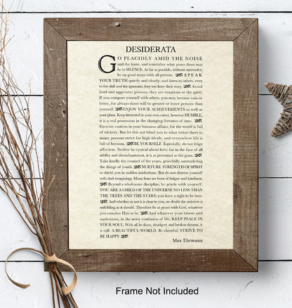 Inspiring Typography Wall Art LARGE 11x14 - Desiderata Poem - Motivational Home Decor - Inspirational quote Wall Decor - Encouraging Art for Women, Men, Poetry Fans - Max Erhman Quote - Unframed