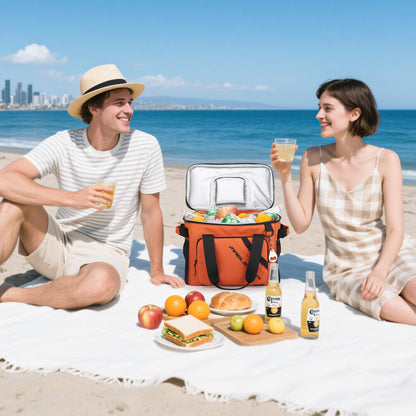 Maelstrom 30 Can Large Leakproof Soft Cooler Bag, Insulated Collapsible Ice Chest with Bottle Opener, Portable for Beach, Camping, Travel & Shopping (Orange)