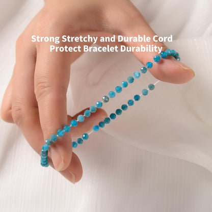 Land Long 2 Pcs/Set 2mm Trendy Natural Blue Apatite Stone Bracelet, Faceted Round Stretch Crystal Beaded Bracelets for Women Men