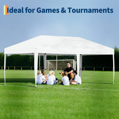 GarveeLife 10x20 Pop Up Canopy, Beach Ten with One Push Setup, Heavy Duty Outdoor Instant Canopy Tent with Portable Roller Bag, Silver Coated Top, 3 Adjustable Height, Sandbags,White