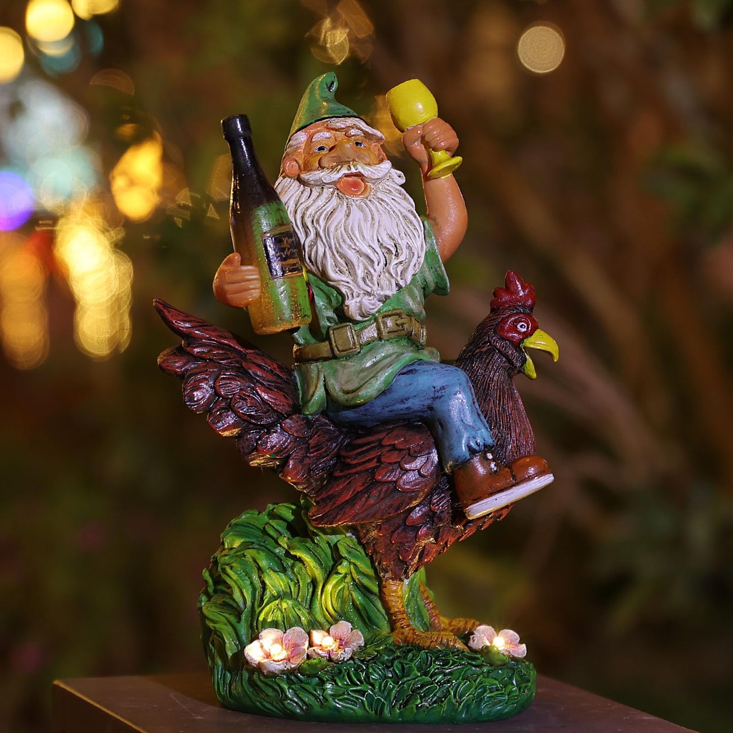 Foreby Garden Gnomes Statue Outdoor Decor,Funny Gnome Riding Rooster Sculptures Art Decor, Ideal Decoration for Yard Balcony Patio Lawn Home House - Birthday Gifts