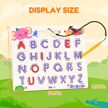 JoyCat Magnetic Animal Letter Tracing Board, Double-Sided ABC Magnets for Toddlers, Uppercase & Lowercase Letter Writing Practice - Preschool Learning Toys, Road Trip Car Activities for Kids Ages 3-5