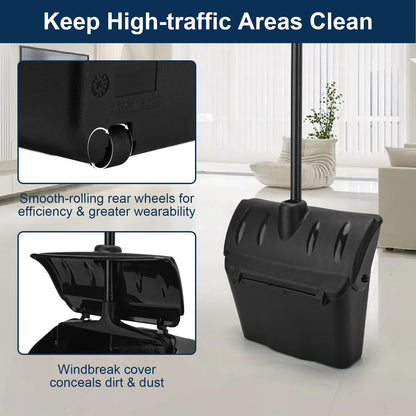 Indoor/Outdoor Heavy Duty Broom and Dustpan Set,Upright Plastic Commercial Dust Pan with 2 Brooms Perfect for Sweeping Courtyard Garage Lobby Kitchen Office Mall Market Shop Floor
