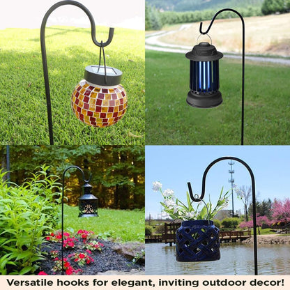 Shepherds Hooks for Outdoor - Set of 4 Adjustable Garden Poles for Bird Feeders, Solar Lanterns, Wind Chimes, Hanging Plants - Shepards Hook Ground Stakes For Perfect Outdoor Landscape Decorations