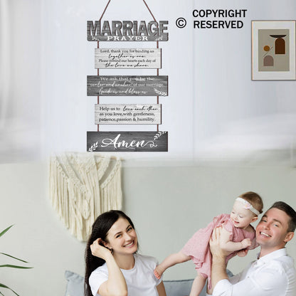 Buecasa Marriage Rustic Sign with 5pcs Panels Strung Together - Bridal Shower Gift for Couples Wife Husband - Christian Religious Inspiring Home Decor Newlywed