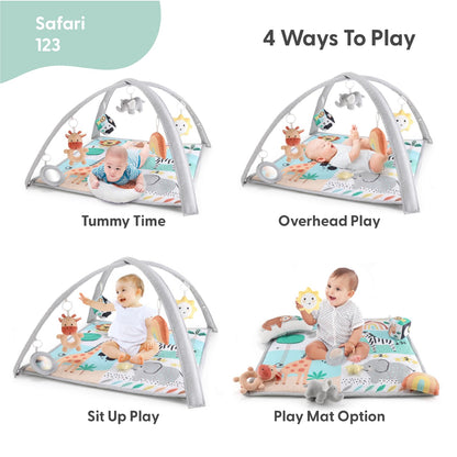 The Peanutshell Unisex Baby Play Gym & 7-in-1 Play Mat - Playmat Baby Toys 0-6, 6-12 Months Tummy Time Mat with Hanging Toys, Soft Padded for Newborns, Infants - Safari