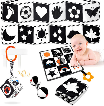 Black and White High Contrast Baby Toys for Newborn, Montessori Toys for Babies 0-6 Months Tummy Time Toys, Infant Newborn Sensory Toy 0-6 Months Soft Book for 0 3 6 6 9 12 Months Boy Girl