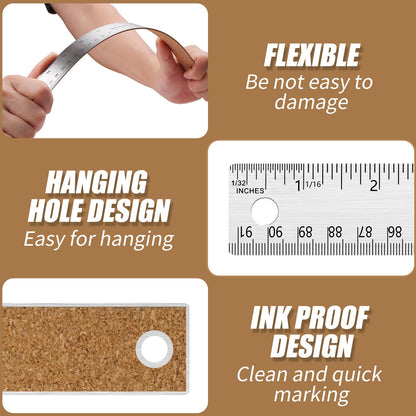 Boompark 24 Inch Metal Ruler, Stainless Steel Straight Edge Ruler with Cork Backing, Non-Slip Imperial & Metric Measuring Tool for School, Office, Woodworking, Drafting