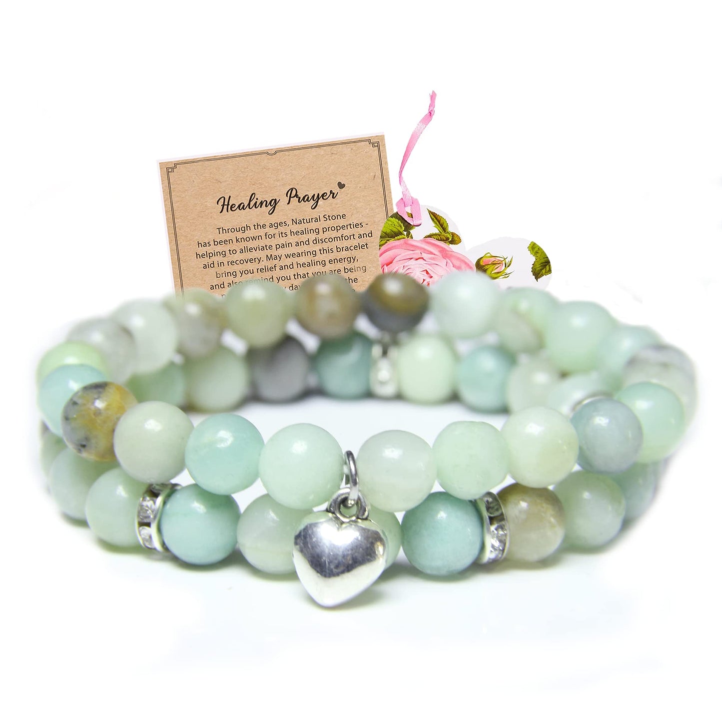 GDLKPYHS Healing Bracelets for Women - Amazonite Bracelet - Healing Prayers Crystal Bracelet, 8mm Natural Stone Stress Relief Yoga Beads Get Well Soon Gifts