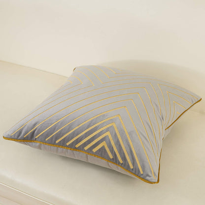 Avigers 18 x 18 Inch Grey Gold Striped Geometric Lines Embroidery Velvet Cushion Case Luxury Modern Throw Pillow Cover Decorative Pillow for Couch Living Room Bedroom Car 45 x 45cm