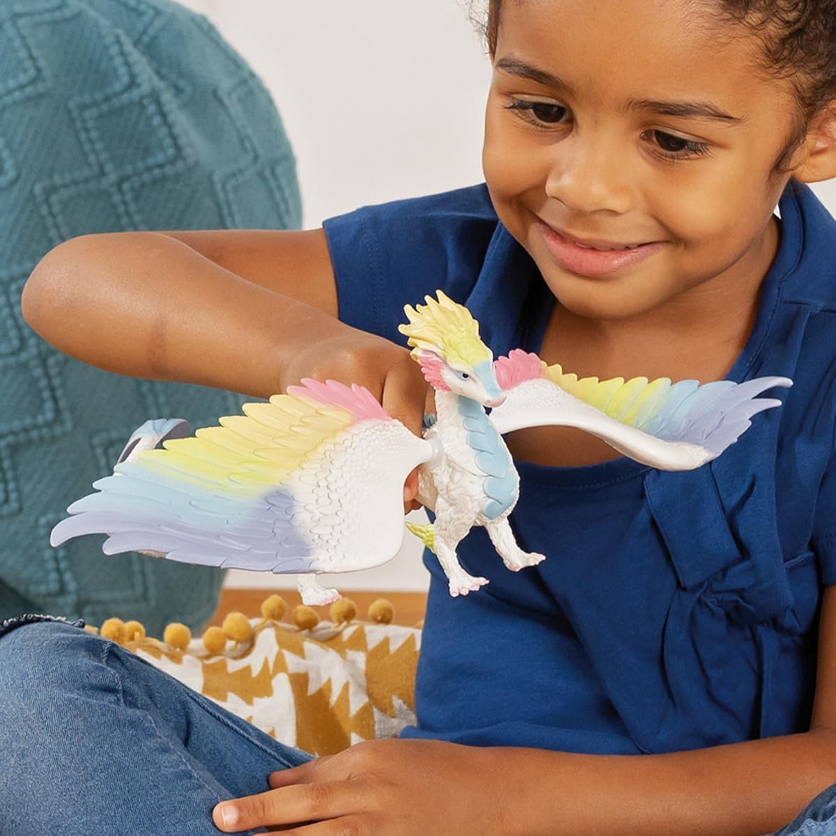 schleich Bayala - 13” Rainbow Dragon Figurine with Movable Wings - Winged Mythical Creature Figure with Glittering Body - Colorful Girl Dragon Toy for Imaginative Play - Kids Ages 5+ | 70728