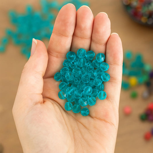 Mandala Crafts 8mm Turquoise Round Crystal Glass Beads, 250 Faceted Beads for Adult Jewelry Design, Fashion Accessories, and Decorative Applications