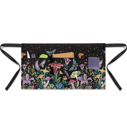 Yatixapu Server Waitress Waist Apron with 3 Pockets Flower Mushroom Waterproof Aprons 13 Inch Short Half Waist Aprons for Grilling Gardening Baking