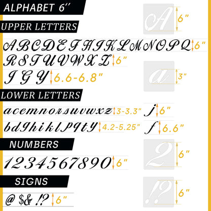 DZXCYZ 6 Inch Letter Symbol Stencils for Painting on Wood, 65 Pcs Alphabet Drawing Templates with Calligraphy Large Font and Cursive Letters Numbers Signs, Reusable Plastic Art Craft Stencils
