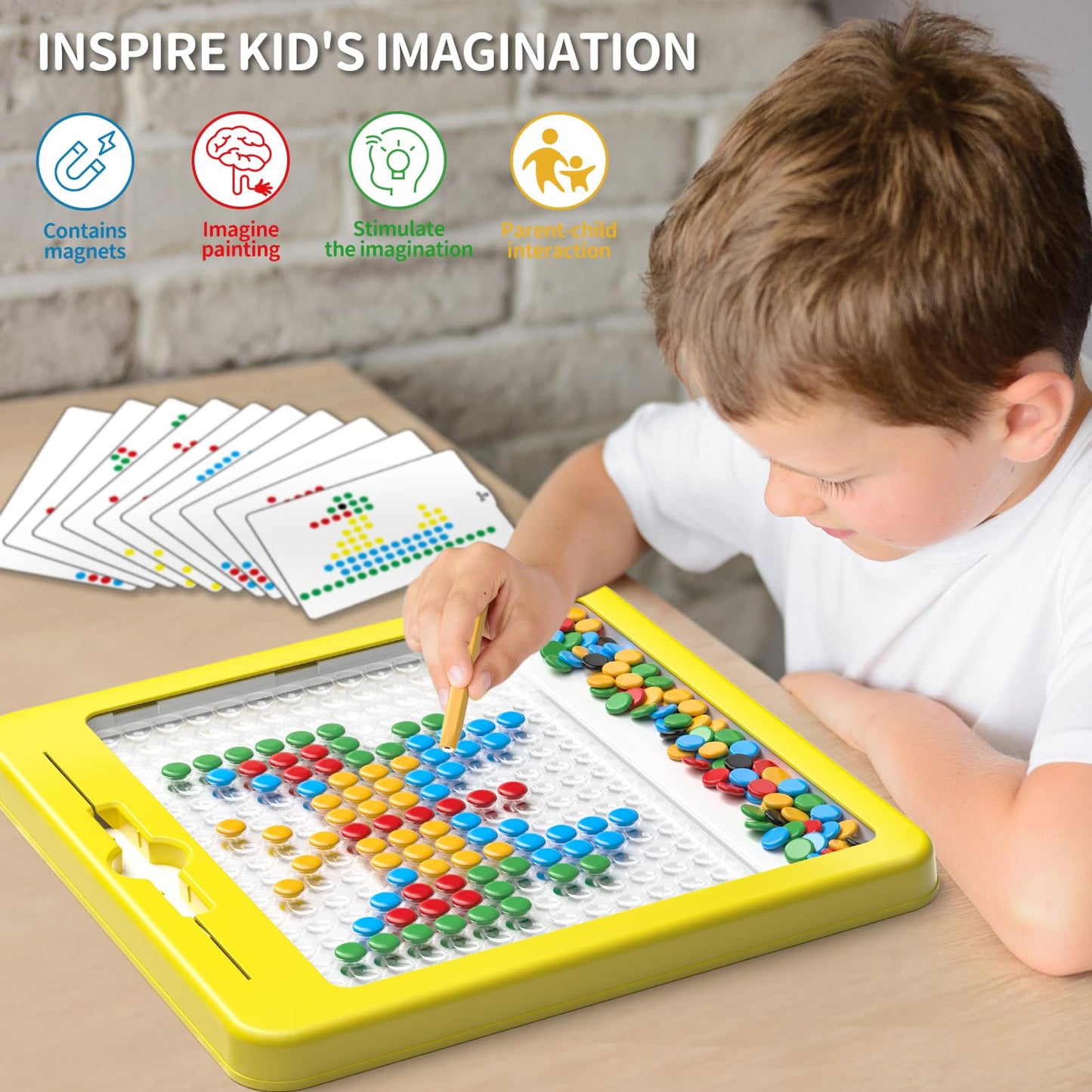 Large Magnetic Dots Board for Kids, Magnetic Drawing Board for Toddlers, Magnetic Dot Art with Magnetic Pen, Montessori Preschool Education Travel Toys for Kids Boys Girls Age 2 3 4 5 6 7 Years Old
