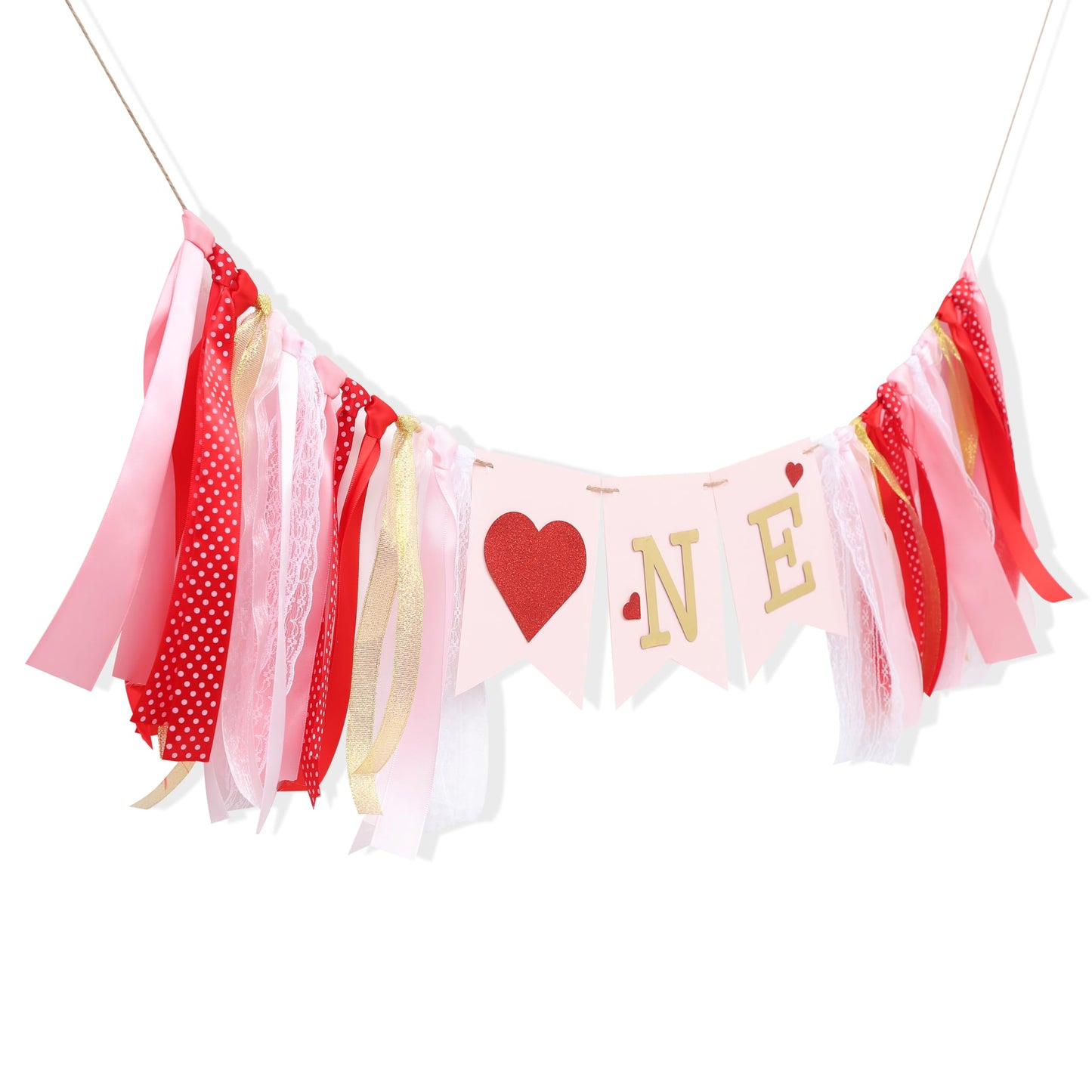 Valentines Day Half Birthday High Chair Banner - 6 Months Baby Party Decorations,1/2 Way To One Red Pink Ribbon Banner,Valentine's Day Highchair Garland,Little Sweetheart 1/2 Birthday Photo Props (Valentines Day 1st Birthday)