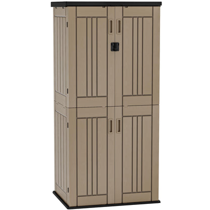 YITAHOME Outdoor Tall Storage Cabinet with 4 Shelves, Waterproof Resin Vertical Tool Shed, Lockable 30 cu. ft. Storage Shed for Patio, Garden, Yard, Brown