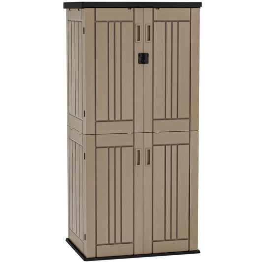 YITAHOME Outdoor Tall Storage Cabinet with 4 Shelves, Waterproof Resin Vertical Tool Shed, Lockable 30 cu. ft. Storage Shed for Patio, Garden, Yard, Brown