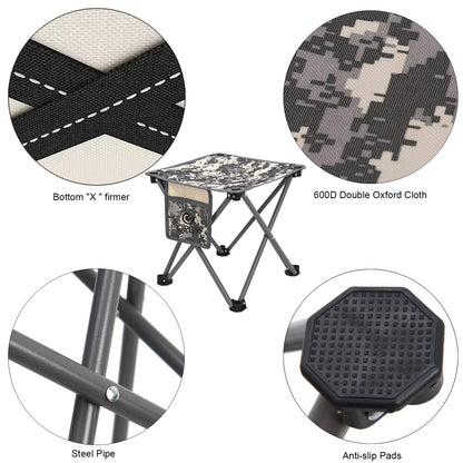 Opliy Camping Stool 2 Pack,13.5 Inch Portable Folding Stool for Outdoor Gardening and Beach Hiking Fishing,Foot Stool with Carry Bag (Camouflage)