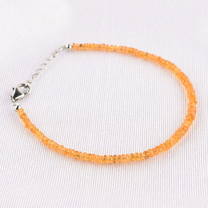 QNAVIC Orange Garnet Bangle Bracelet for Women – Dainty Gemstone Beads, January Birthstone Chakra Healing Crystal, 925 Sterling Silver Rhodium Plated Adjustable 8" Chain, Hypoallergenic Minimalist Jewelry Birthday Gifts