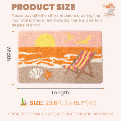 Cute Beach Bath Rug Super Absorbent Non Slip Modern Bathroom Mat Machine Washable Fluffy Carpet for Tub, Shower and Bedroom (Pink Beach, 23"x16")