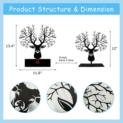DASIMAT Metal Deer with Tree Antlers Table Top Decor, Tabletop Deer Christmas Decor, Wildlife Decorations, Rustic Woodland Accent, Nature Artwork, Living Room Bookshelf Decor