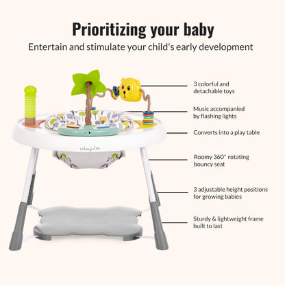 Dream On Me Curio Sit N Seek Baby Activity Center in Lime, 2 in 1 Activity Center and Play Table with 3 Detachable Toys and Music, 3 Level Height Adjustable Positions Activity Center for Baby