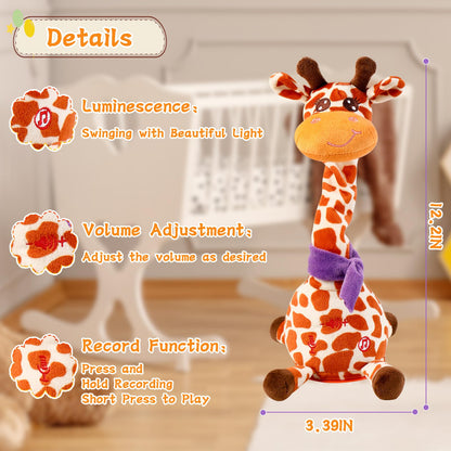 LLUKEME Dancing Talking Giraffe Plush Toy, Interactive Repeating Plush Toy that Mimics Your Words. Glowing Electric Giraffe Gifts with 10 Built-in Kids’ melodies, Ideal for Toddlers Aged 1-3.