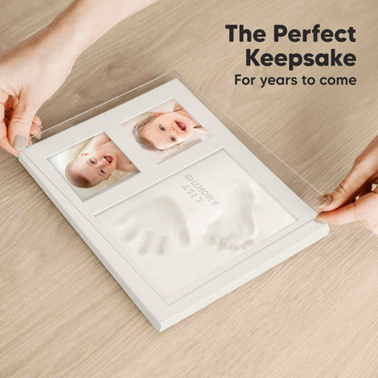 Baby Hand and Footprint Kit - Quick Dry Clay Baby Footprint Kit, Pets Paw, Newborn Keepsake Picture Frame for Boys, Girls, Personalized New Mom Gifts for Shower & Registry, Mother's Day (Alpine White)
