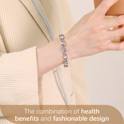 Feraco Magnetic Bracelet for Women Titanium Steel Magnetic Bracelet with Neodymium Magnets & Sparkling Crystals, Christmas Jewelry Gifts (Pink)