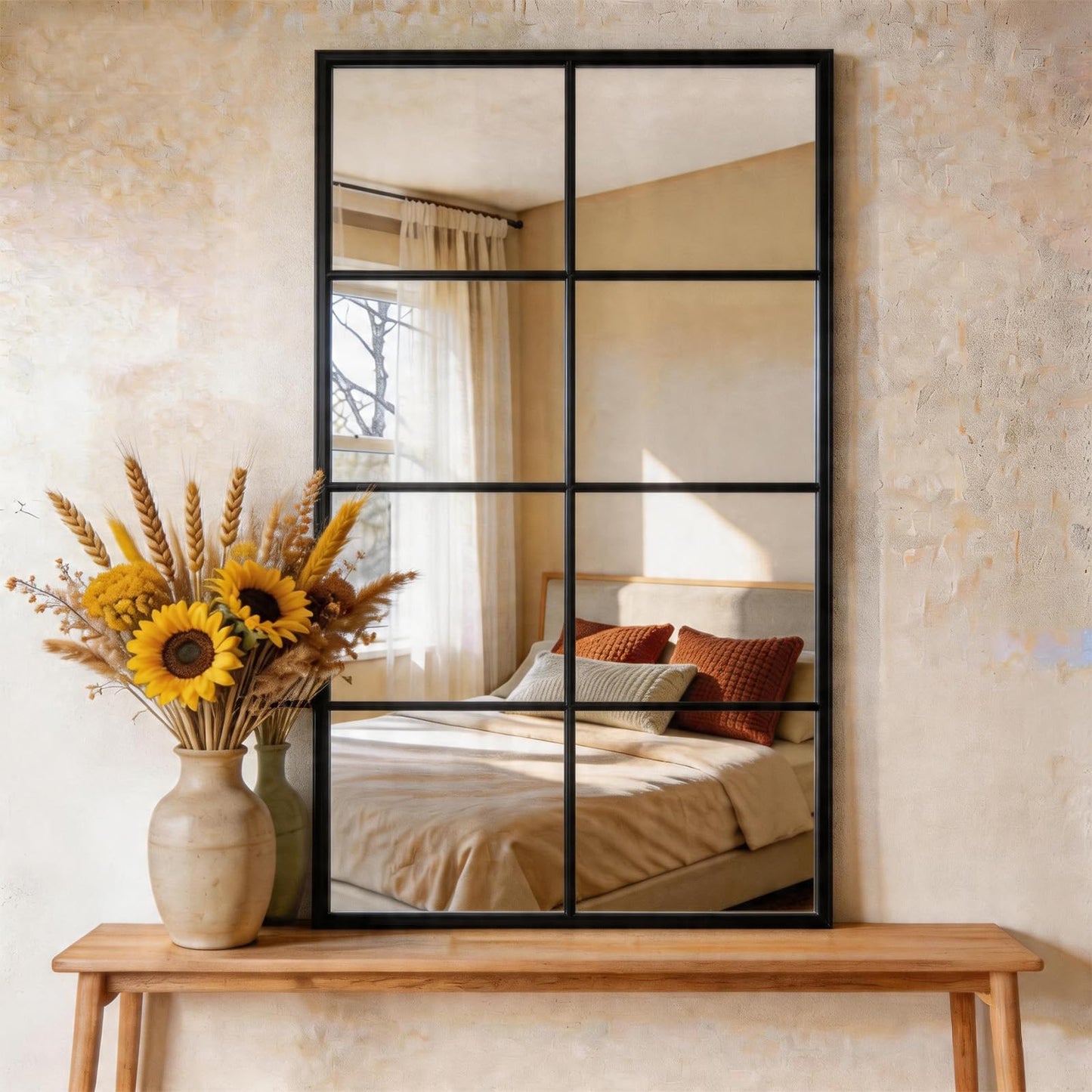 DUMOS Wall Mirror 16" x 32", Set of 2 Rectangle Window Pane Decorative Mirrors, Metal Framed Wall Mounted Mirror for Bathroom, Bedroom, Entryway