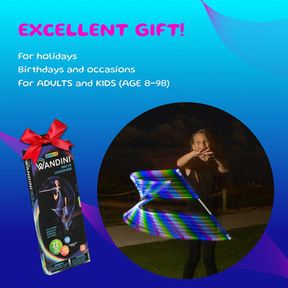 Wandini Glow.0 LED Light Magic Wand – Collapsible Levitation Stick, USB Rechargeable & Patented Design, Balanced LED Flow Prop for Smooth Tricks, Visual Performances with 22 Dynamic Color Modes