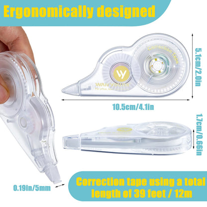 Lewtemi 60 Pcs White Correction Tape Bulk, 39.4 ft Wrong out Tear Resistant Tape Easy to Use Applicator for Office School Teachers Note Taking Journal Scrapbooking Home Supplies