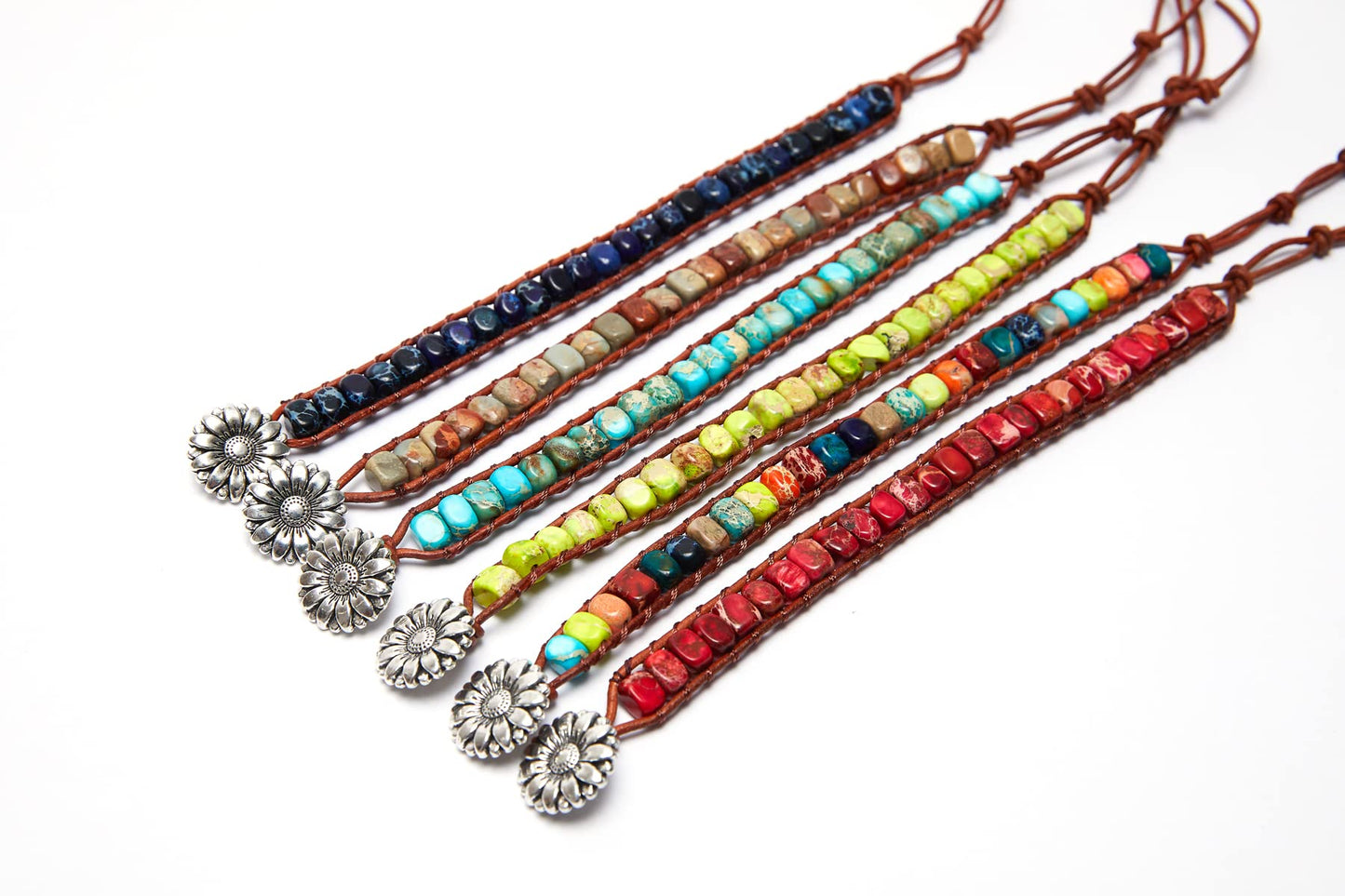 ZOSOJONA 7 Chakra Bracelet Bohemian Handmade Leather Wrap Healing Protection Natural Stone Yoga Beaded Bracelets Boho Friendship Jewelry (Gray Turquoise)