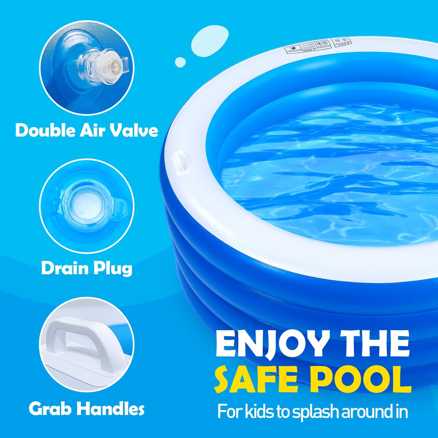 Biange Blow Up Pool, 72" X 30" Round Inflatable Swimming Pool, Kids Pool Inflatable, Kiddie Baby Swimming Pool for Backyard
