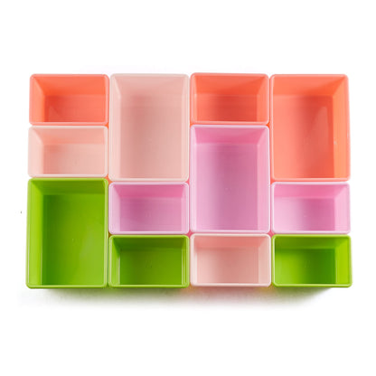 Amazon Basics Kids Toy Storage Organizer with 12 Plastic Bins, White Wood with Pink Bins, for Bedroom and Playroom, 33.85"D x 12.79"W x 35.42"H