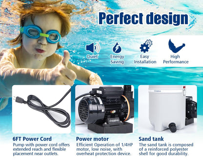 CHOOSMO 10" Sand Pool Filter System with 6 Way Valve and 2220GPH Pool Pump for Above Ground Pools Easy to Use for Water Circulation