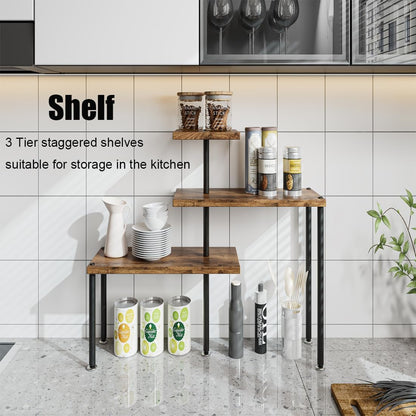 Dazioter Countertop Organizer Organization 3 Tier Kitchen Corner Shelves Adjustable Spice Storage Rack for Bathroom Coffee Area Over Sink (Black)