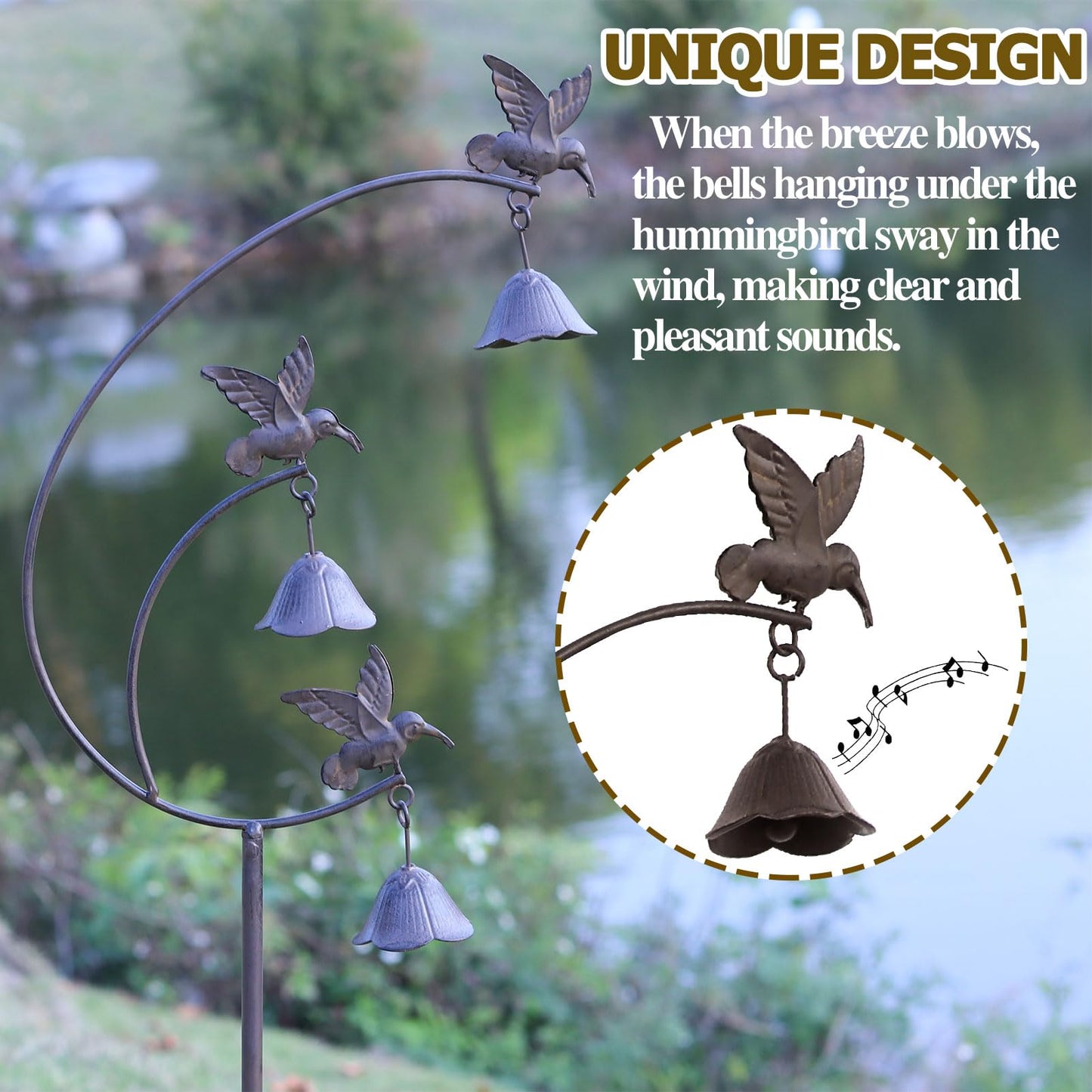 MNRYLKB Gardens Metal Hummingbirds with Bells for Outside Garden Art,Decorative Garden Stakes