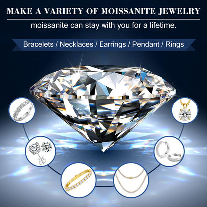 0.3CT-10CT Moissanite Loose Stones D Colorless VVS1 Clarity Round Brilliant Cut Lab Created Simulated Diamond Gemstones for Ring Earrings Pendant Bracelets Jewelry Making Gifts with GRA Certificate,