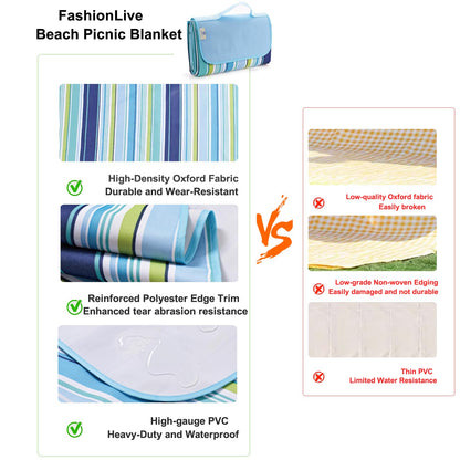 FashionLive Beach Blanket Extra Large Picnic Blankets Sandproof Waterproof Outdoor Indoor Blanket Lightweight Handy Mat Portable Beach Mat for Camping Hiking Travel Park Grass