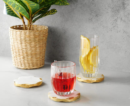 Godinger Round Coasters Gold Edge, Marble Coaster Set, Table Protection, Set of 4