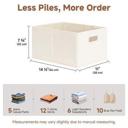 StorageWorks Fabric Storage Bins for Shelves, Closet Organizers and Storage Baskets, Collapsible Storage Bins with Cutout Handles, Large, 2-Pack, Ivory