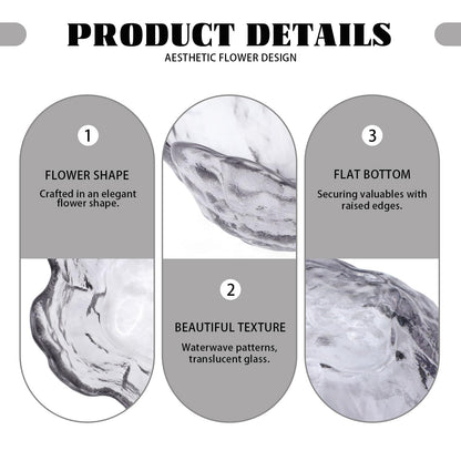 Sekonow 4 Pack Ring Dish Jewelry Tray, Small Glass Trinket Dish, Decorative Aesthetic Ring Holder Plate Bowl for Women Earring Bracelet for Vanity Nightstand (Crystal Grey)
