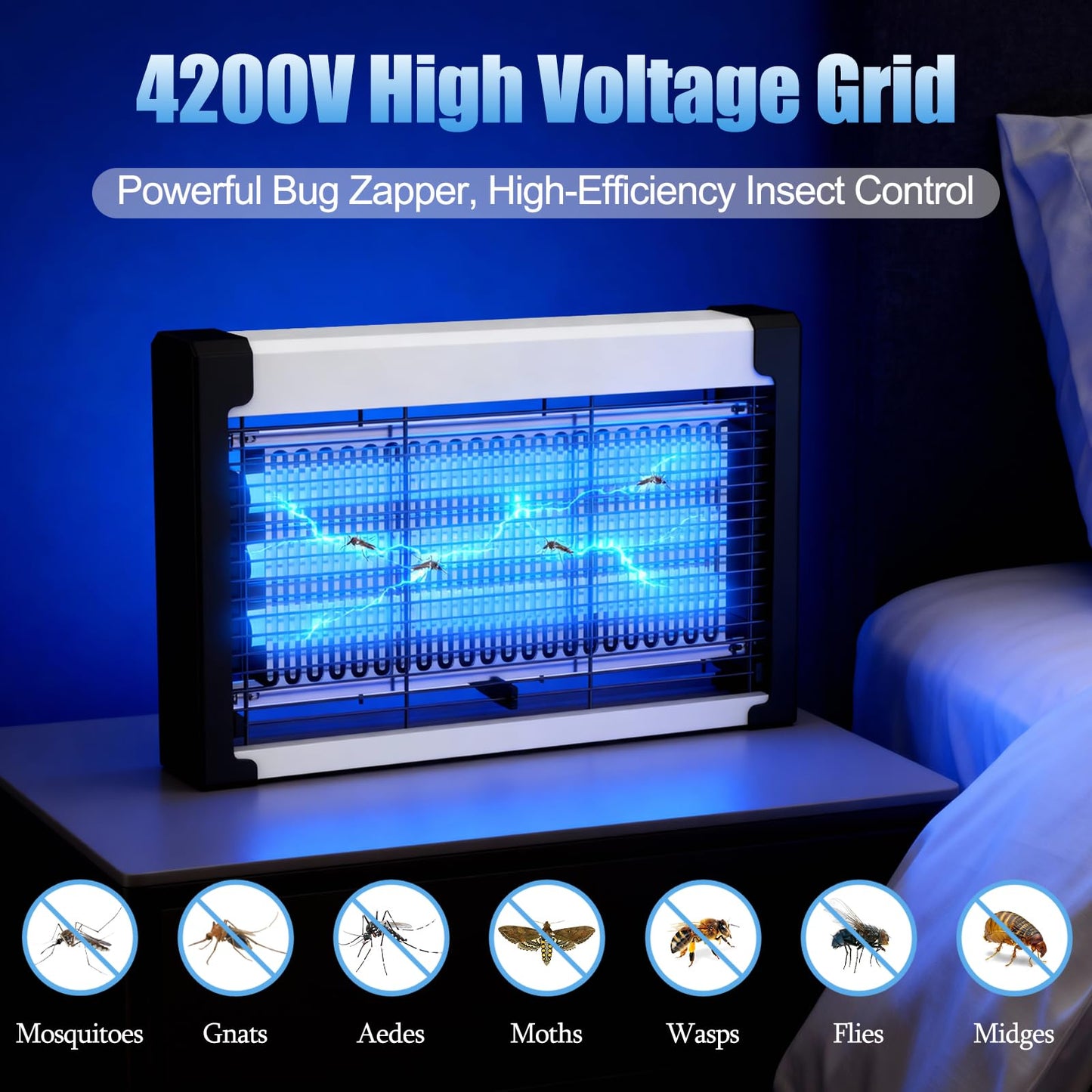 Handylit Indoor Bug Zapper, 20W Insect Killer & Mosquito Trap with UV Light, 3-Lamp Electric Fly Zapper for Home, Kitchen, Bedroom & RV