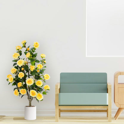 3.6FT Artificial Camellia Fake Tree Faux Plants for Home Office Living Room Porch Patio Decor Indoor Outdoor (2, Yellow-3.6Ft)