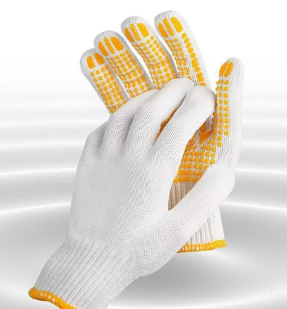 Safety Work Gloves with Anti-slip Dots 12 Pairs White Polyester Knitted Gloves for Garage Warehouse Painter Mechanic Industrial Gardening Construction (Yellow)
