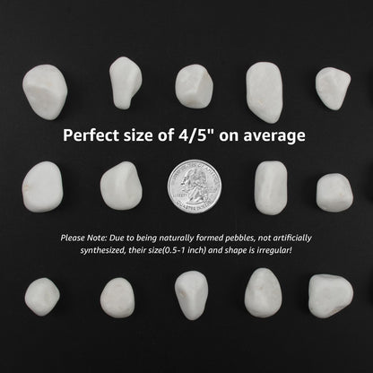 LOOIOOJ 10 lbs White Polished Decorative Stones, 0.5-1 Inch Landscape Rocks for Indoor Plants, Garden, Outdoor Pathways, Vase Fillers, Pots, Glass Containers, and Craft Pro (Pure White, Weight: 10 LB)