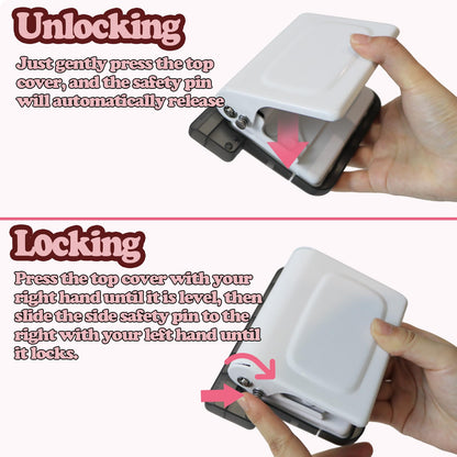 10 Hole Punch Binding Machine for Planners, Manual Paper Puncher for DIY Loose Leaf Notebooks, Includes 18 Colorful Binder Rings, Perfect for A4/A5/B5 DIY Scrapbooking, White